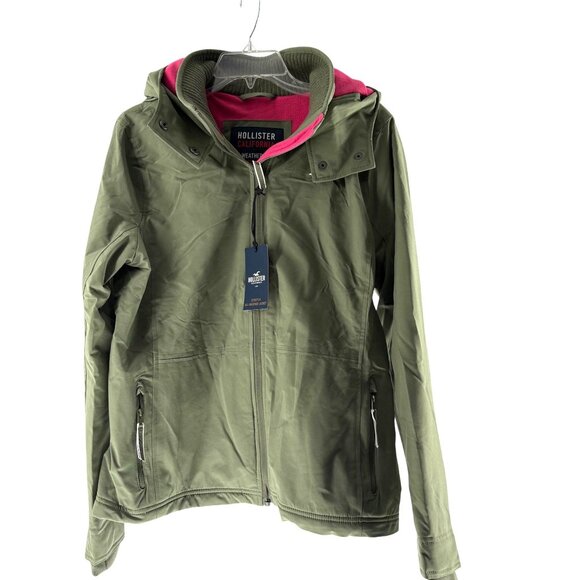 Hollister Womens L Stretch All-Weather Jacket Olive Green Hooded NWT - Picture 1 of 7